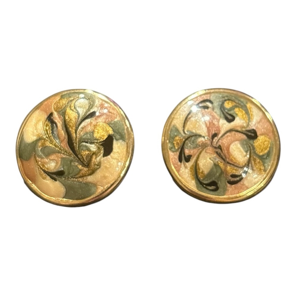Vintage Enameled Gold Tone Pierced Earrings 80’s JB4
